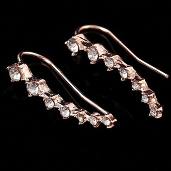 Gold Rhinestone Ear Climber Earrings - Picture 2 of 4